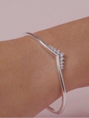PANDORA Tiara Wishbone Open Bangle 925 Sterling Silver Bracelet